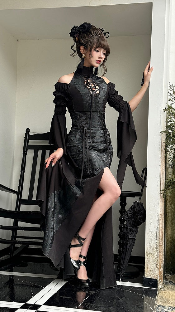 Black High Waist Snakeskin Grain Gothic Lolita Mermaid Skirt