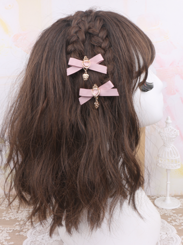 Crown 5 Heart Hairclip Jirai Rhinestone Kei Color Bowknot Options