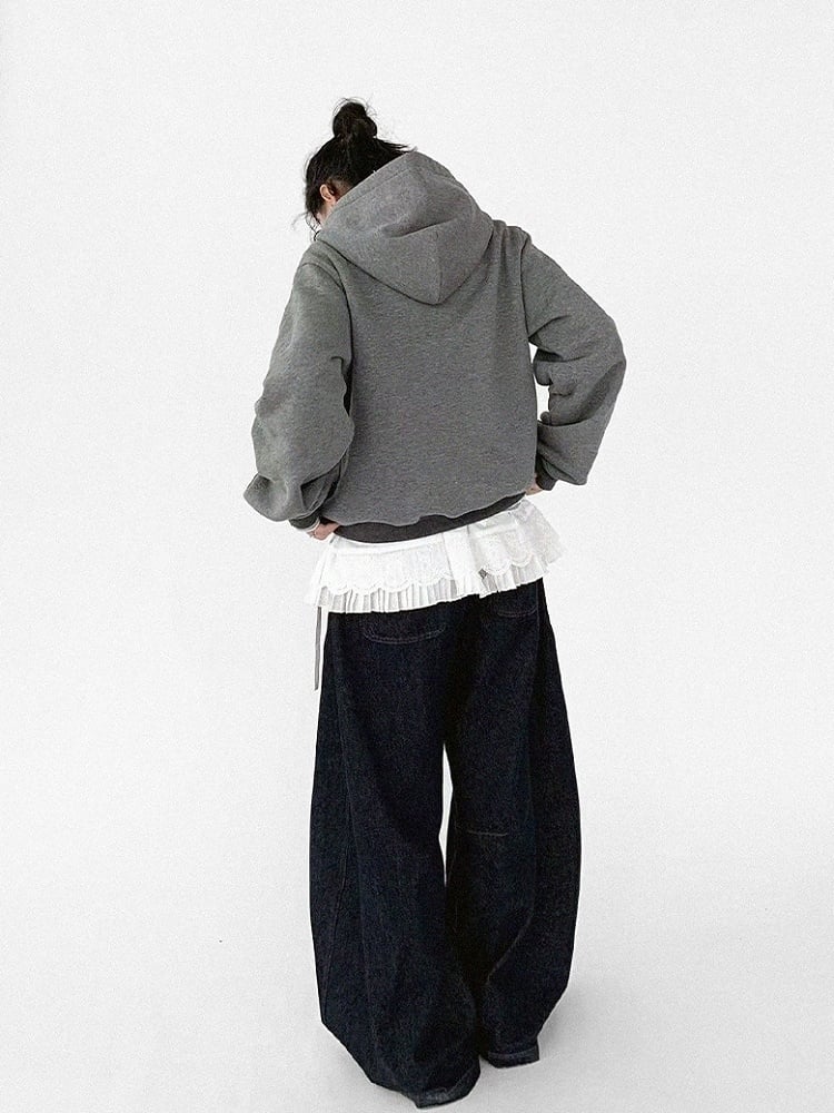 Lining Shell Regular/Fleece Gray Kawaii - Daily Version Hooded Jacket