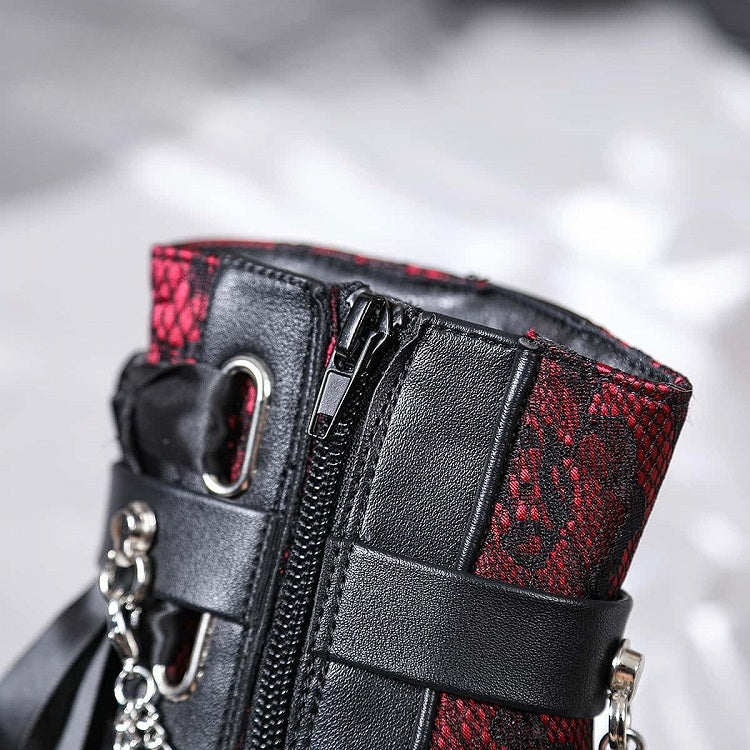 Platform Gothic Block Heel Style in Decor Black Chain High Boots Multi Removable Red System Fastening