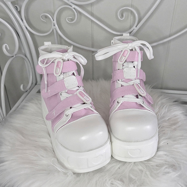 Yami Kawaii Pink Round Toe Platform Sneakers