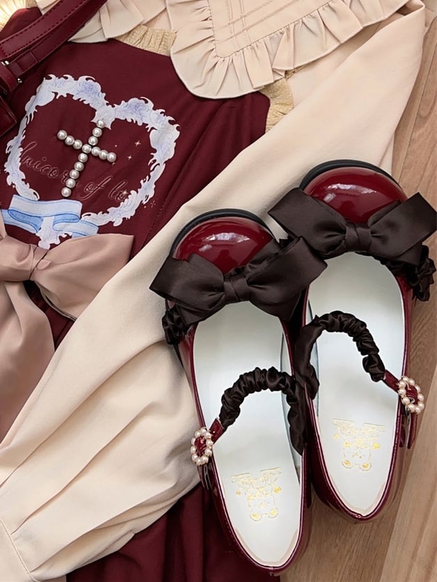 Bow Top - at Lolita Sweet Shoes Red Wine Mid-heel