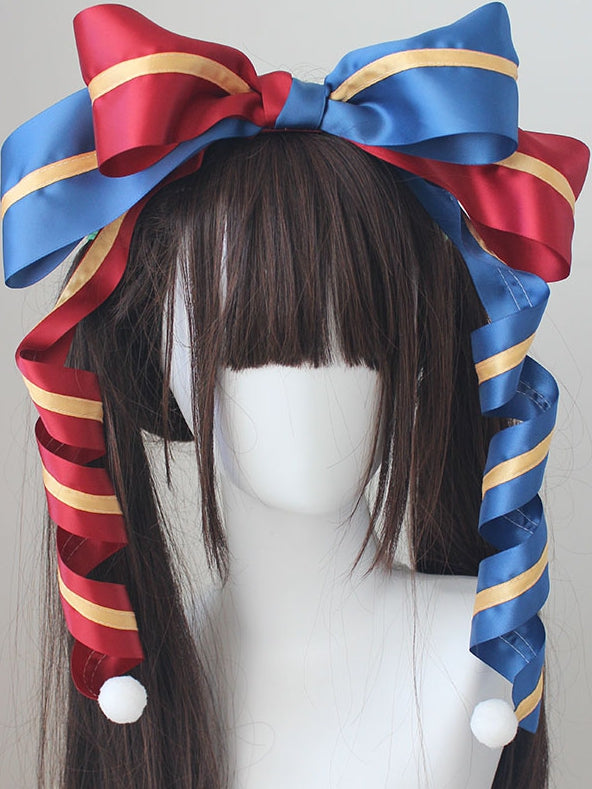 Blue And Red Circus Sweet Lolita Striped Pattern Big Bow KC