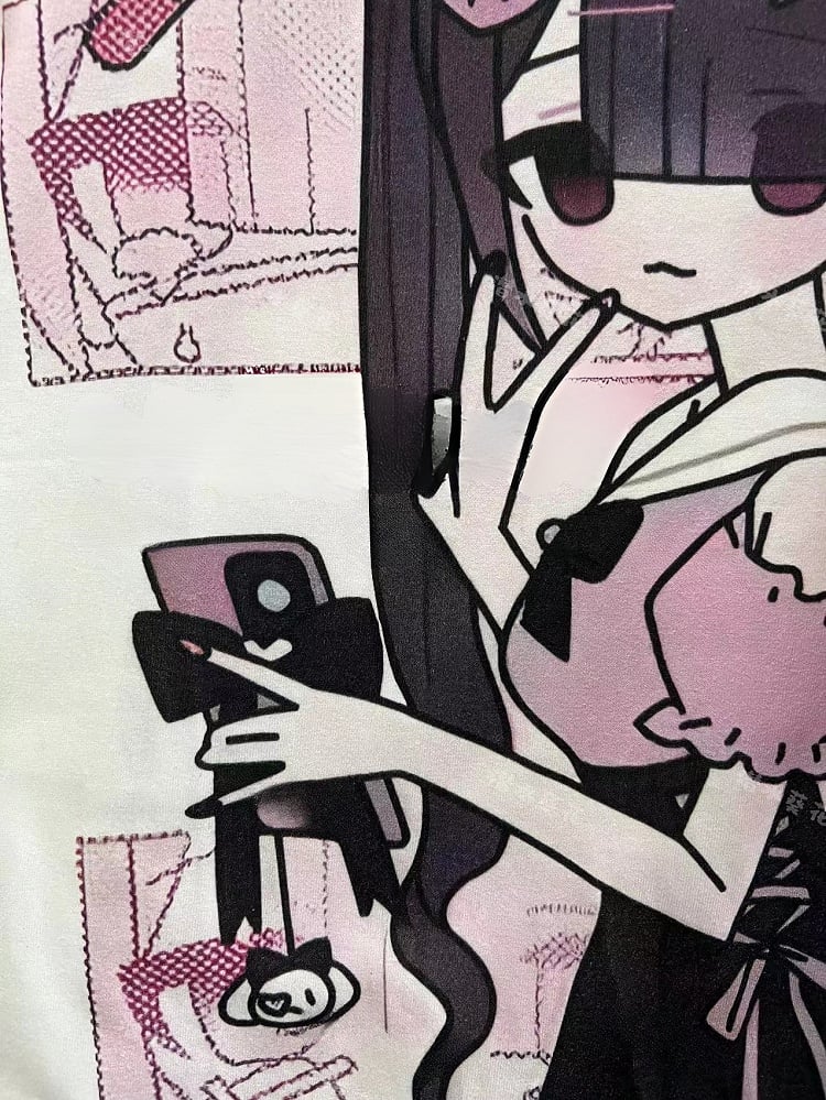 ジライケイ レースアッププリントTシャツ 漫画 ホワイト 詳細