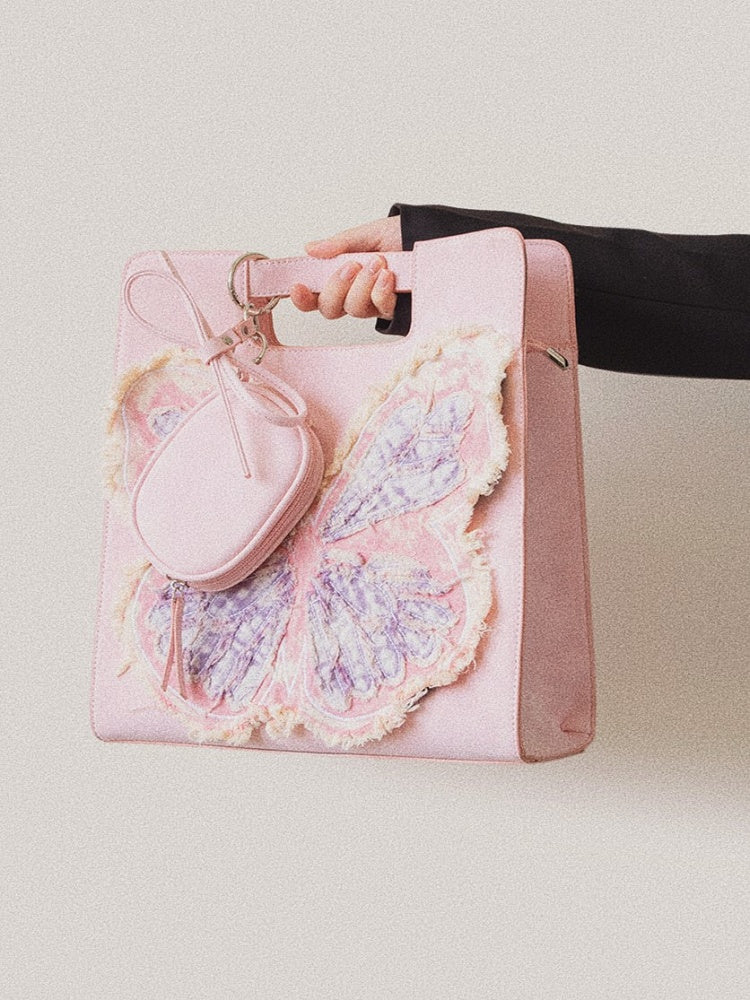 Adorable Pink Crossbody Bag With Oversized Butterfly Patchwork