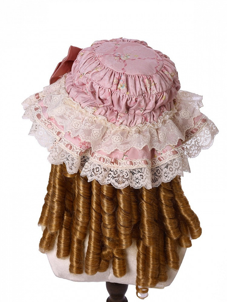 Floral Print Baby Hat with Lace Trim, Two-Color Lolita Style - Alice Girl