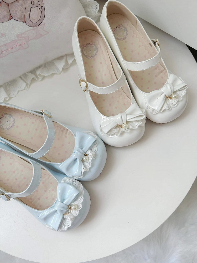 Heart Fastener Blue Round-Toe Lolita Design Mid Sweet - Heels