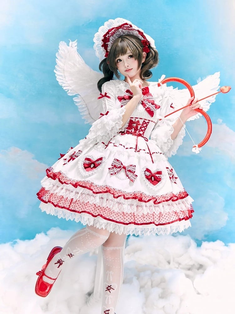 with Red Lace and Wine Lolita Accents Sweet Trim Bonnet Bow