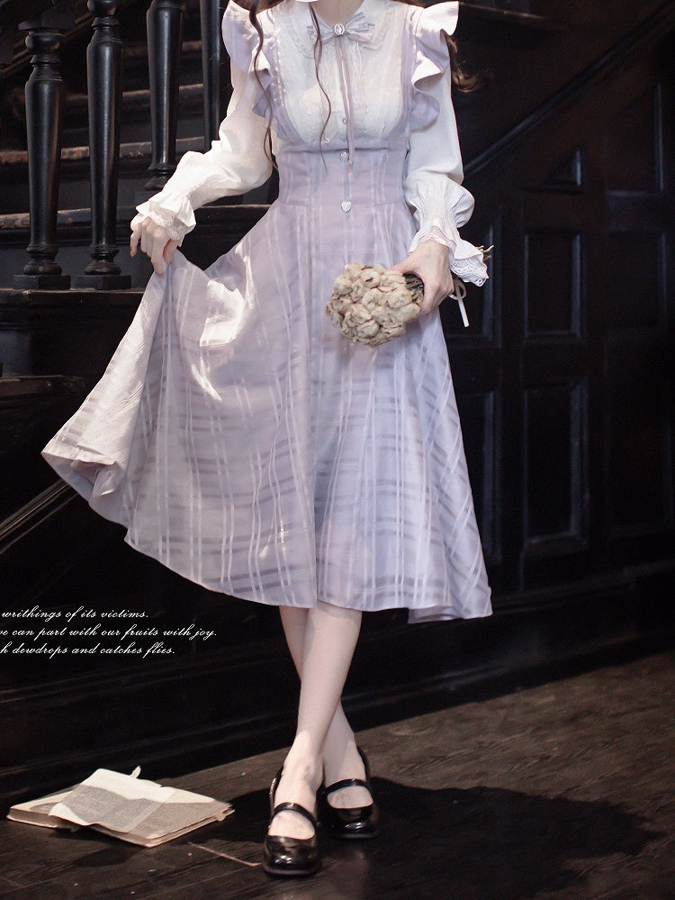 Sleeve Blouse Kei with Ruffled and Placket Long Sweetheart Jirai White Buttons