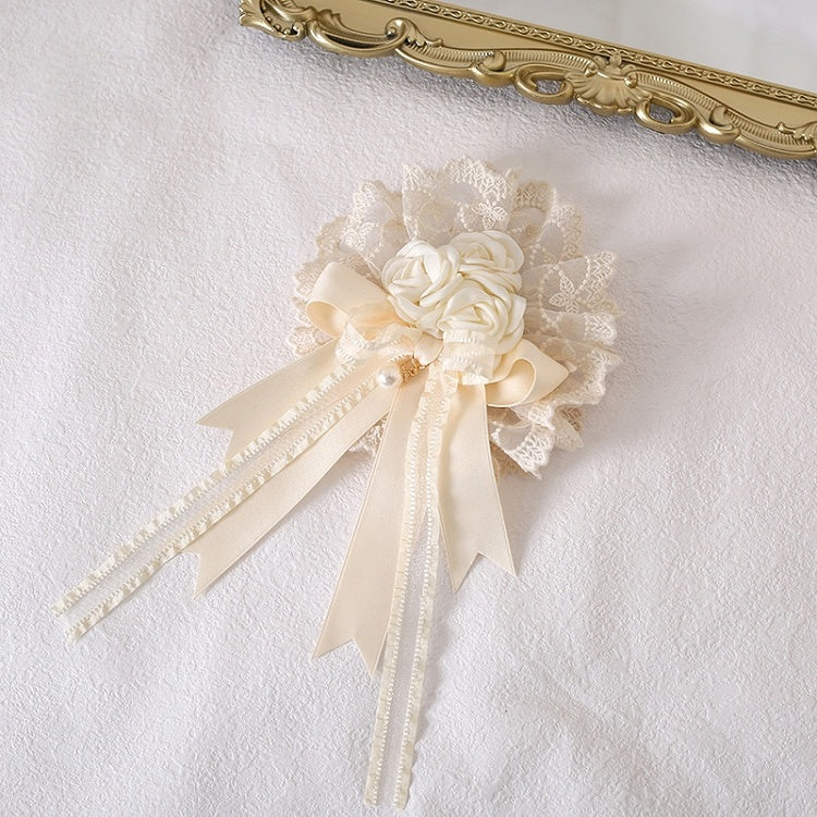 Rose Lace Hairclip Vintage Elegant Beige Floral Bowknot