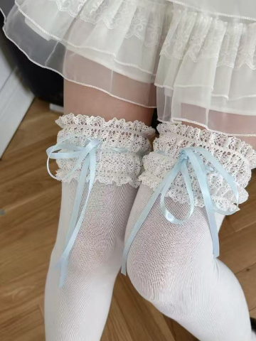 Ribbon Stockings Lace-Trimmed Bow Color 6 Options Sweet