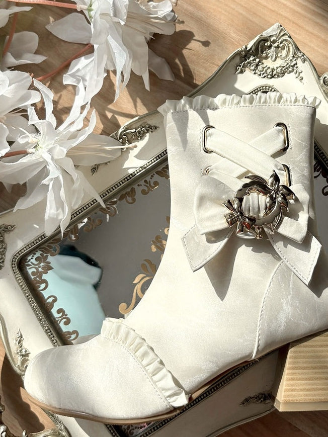 Bow Lily Detachable of Style Boots Lolita White Classic Detail Valley the - Ruffle in