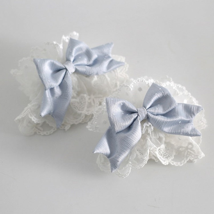 Pattern Wrist Light Polka-dot Blue Lolita Cuffs Bowknot Sweet Lace