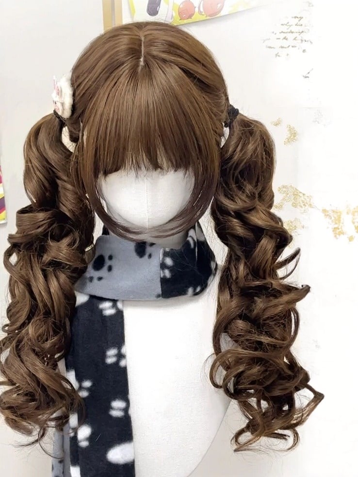 Adorable Bubble Tea 60cm Wavy Double Ponytail Wig with Airy Fringe - Meow Island Wig