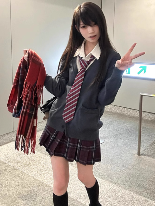 39CM Plaid Red Pattern JK Uniform Skirt Pleated