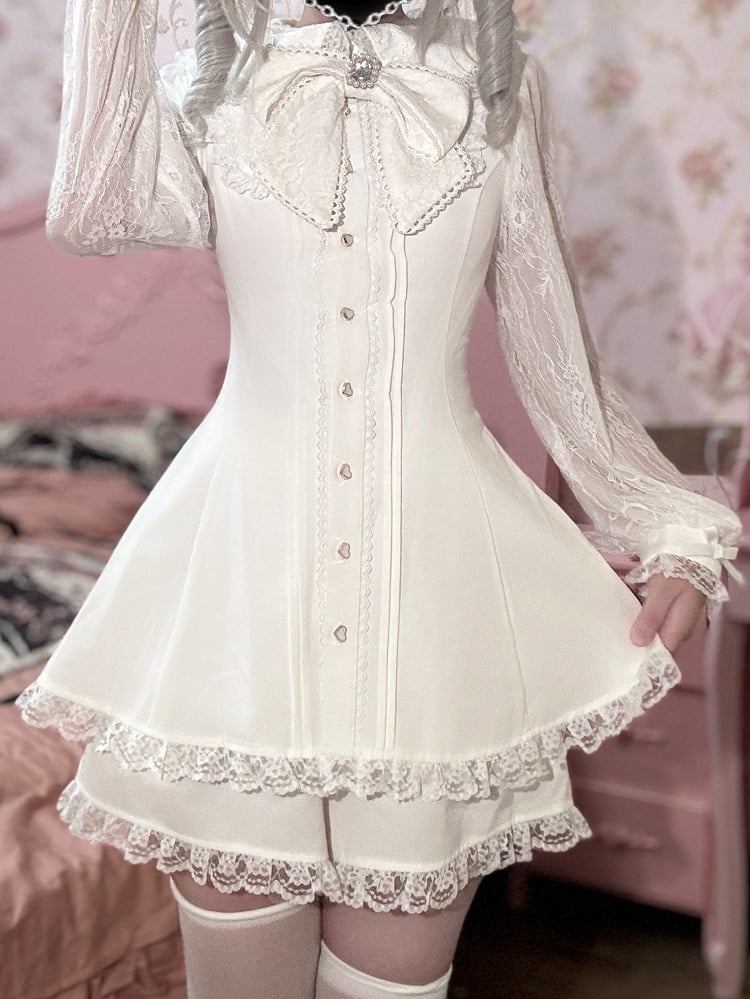 Shorts Sleeves with White Matching Kei Fit-and-Flare Lace Jirai Dress