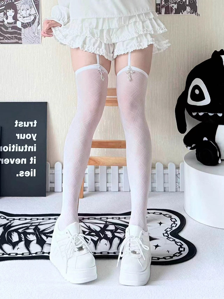 Suspender Cross Plaid Colors: (2 White Mesh Metal Tights