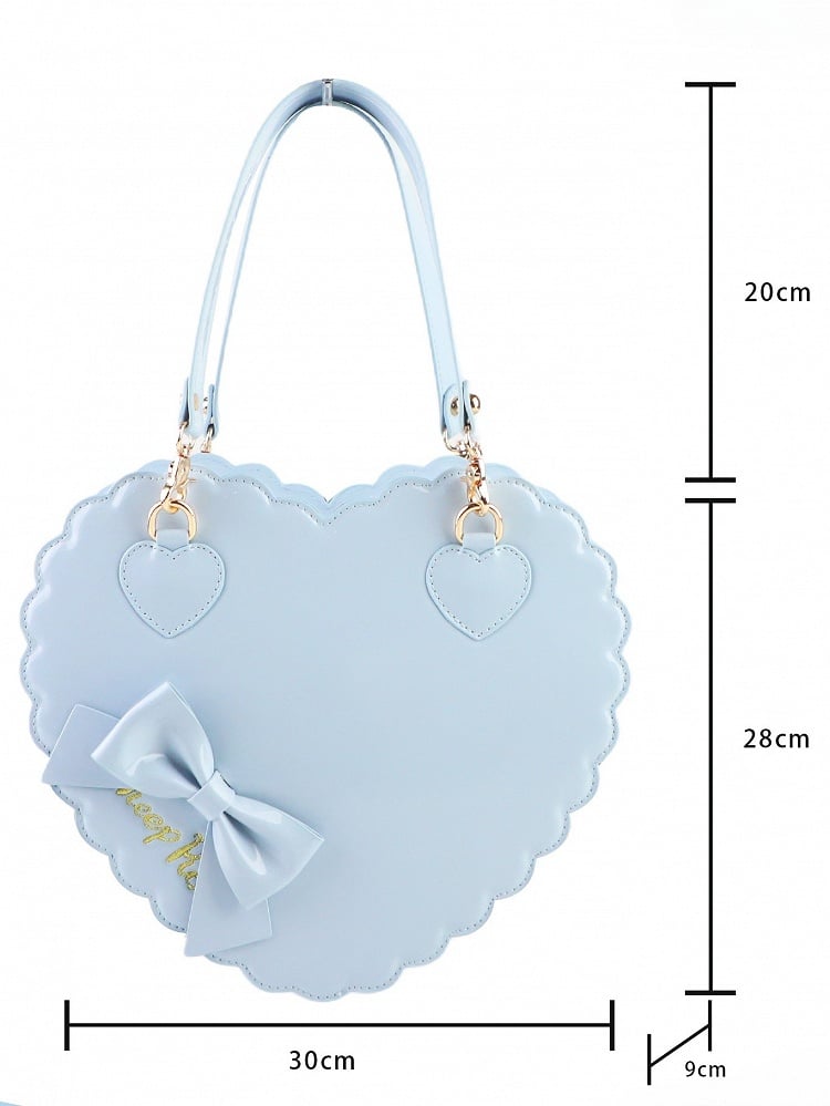 Decorative Size Heart Detail Large in Bow PU Blue Hand/Crossbody Bag Zipper