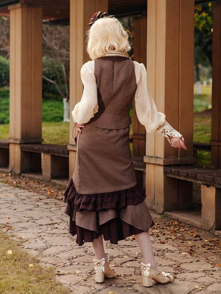 Details Steampunk with Button Lolita Waistcoat Coffee
