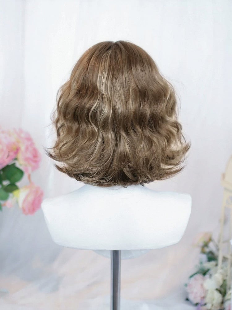Brown Blonde 12-Inch Wavy Wig with Fringe - Dalao Home