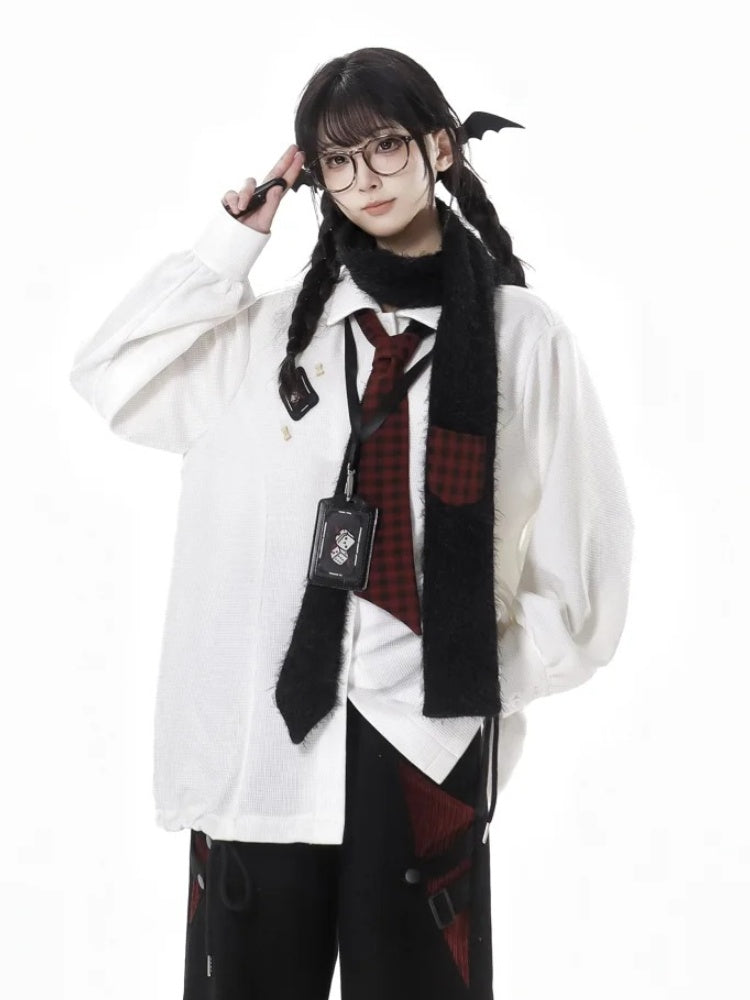 Grey Scarf with Red Plaid