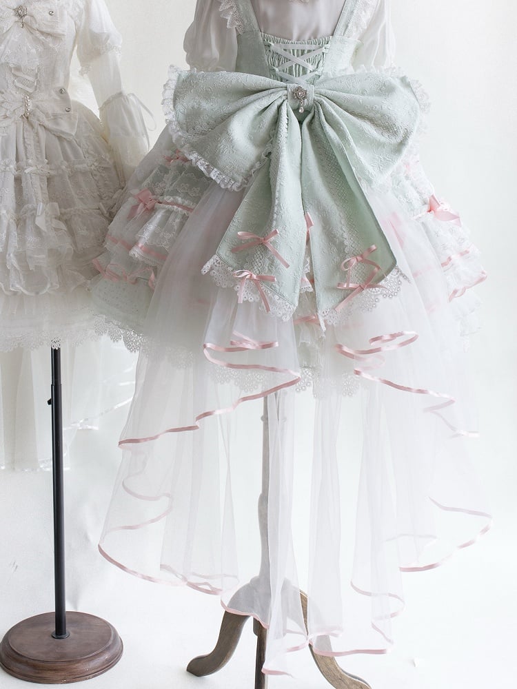 Weiß / Rosa / Blau / Grün Große Schleifenschleppe