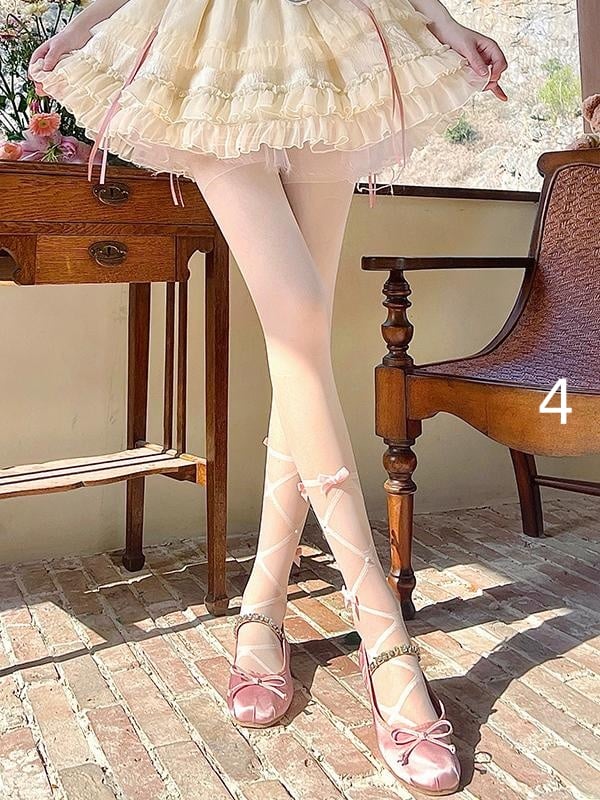 Decorations White 5 Lolita Bow Options Tights