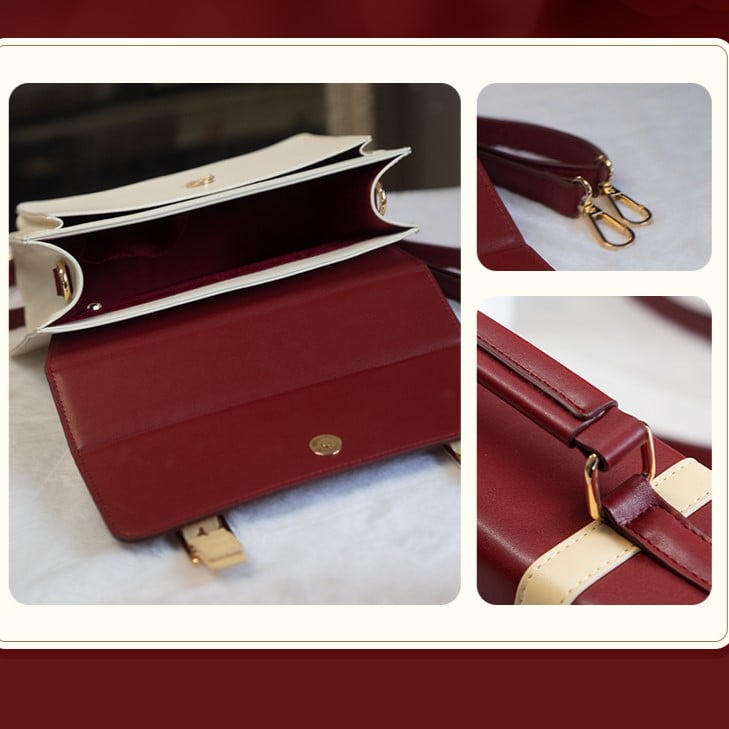 Badge Flap Fold-Over Red Shoulder Bag White with Collegiate