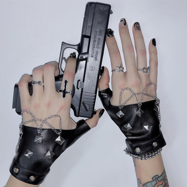 PU Studs Black Gloves Design Leather Punk