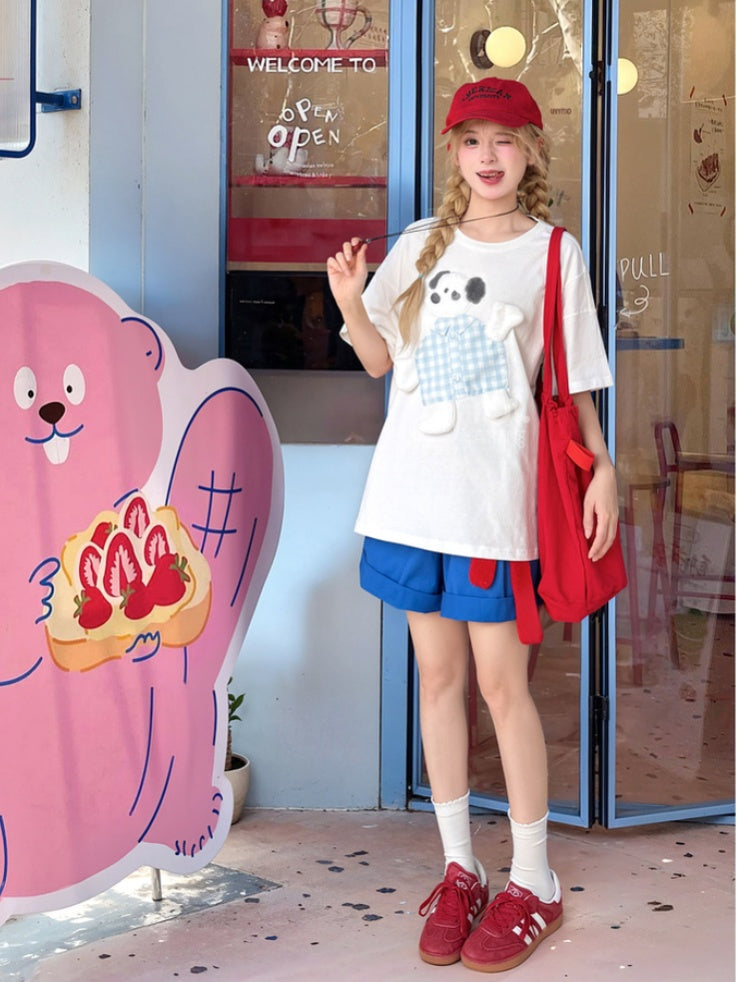 T-Shirt Baumwolle Adorable Puppy Applique Weiß Lose