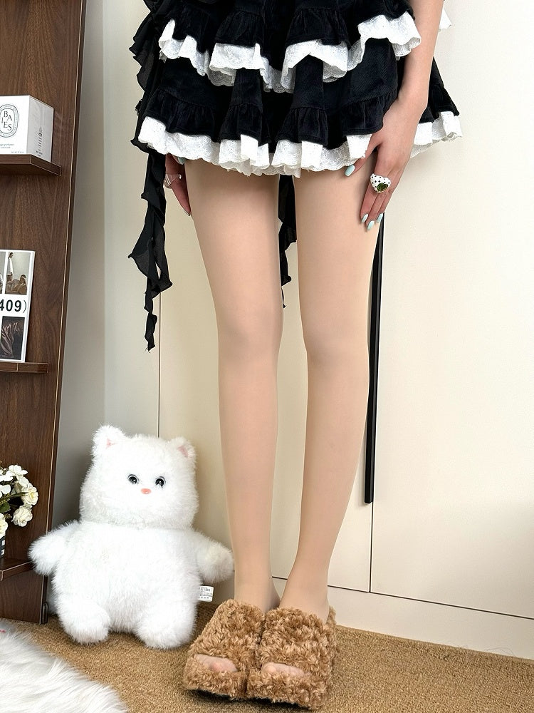 Satin Anti-Slip Black/Nude Slimming Tights