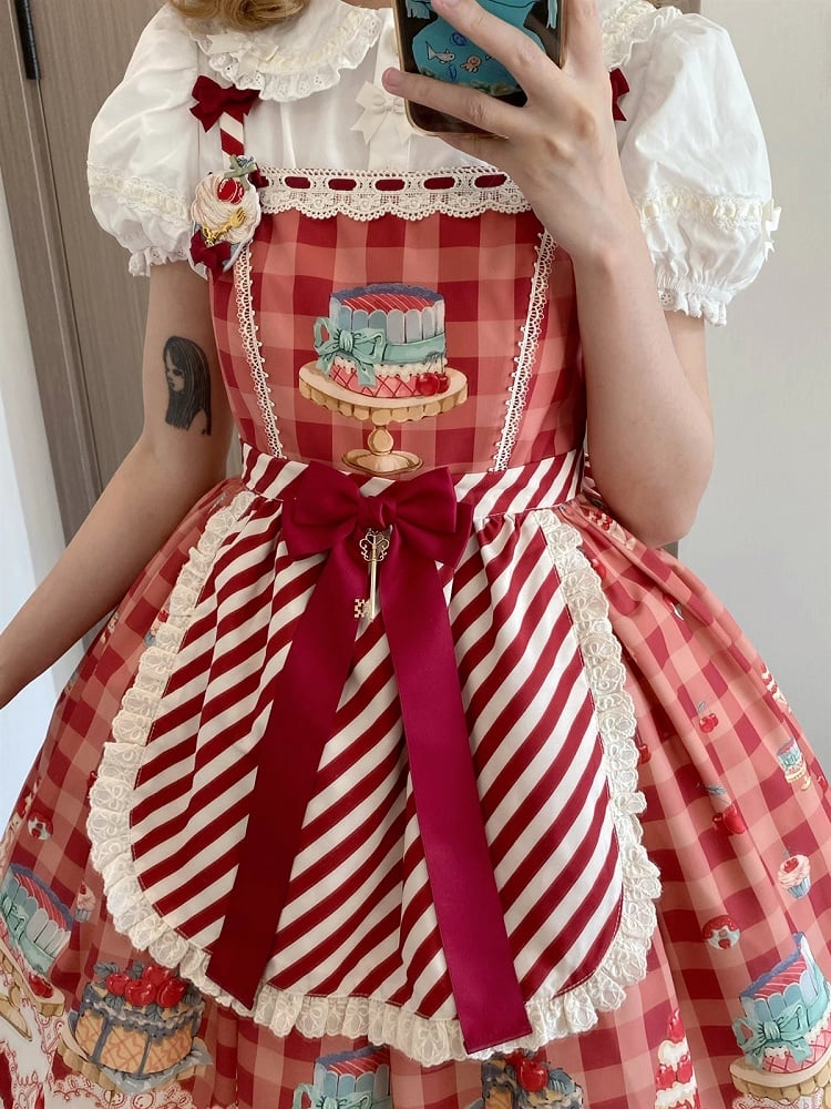 Schürze mit rotem Streifenmuster