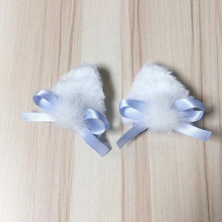 (Pair) with Fluffy Blue Hair Clips Light Sheer Bows