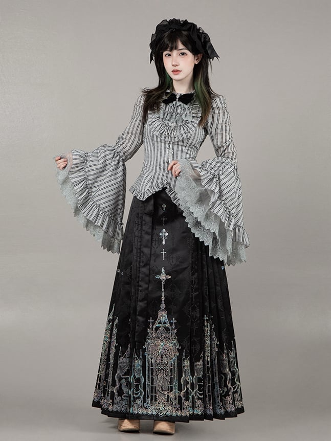 Set Bell Gothic Necklace - Sleeves Hairband Horse-face Lolita + Skirt Apron Shirt Han