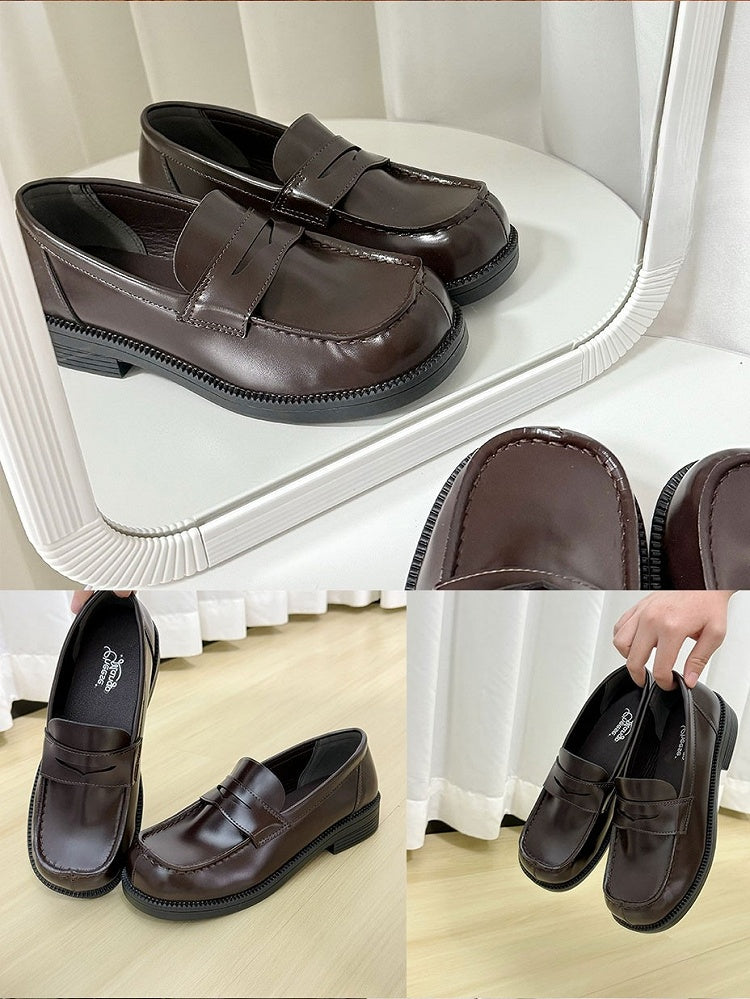 Style for Preppy Slip-In Shoes Brown Comfortable Uniform Low-heel - Slip-on Fit JK