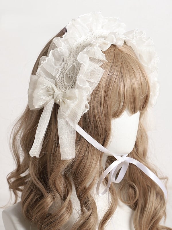 with Tulle Bow Ruffled White/Light Detail Hairband Yellow Lace