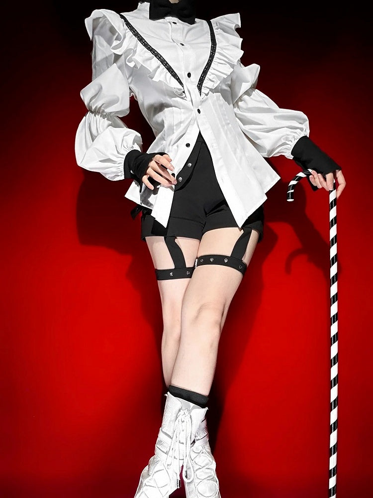 Crisp White Ruffled Shirt with Bow Tie for Ouji - Shi Zhi Mao