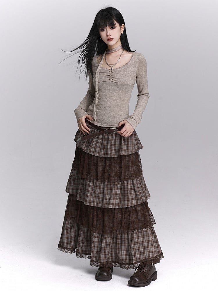 Oatmeal Top U-Neck Button Ruches with Matching Neck Strap Gray