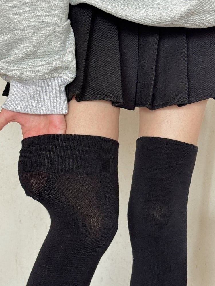 4-Color Ribbed Overknee Stockings with Cat Pattern Stay Ups - Xi Shang Mei Shao