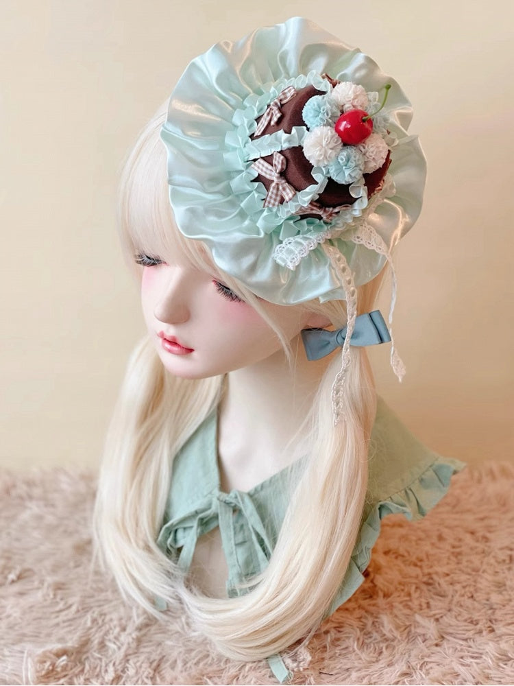 Lolita Sweet Cake Mint Hat Cherry Mini Chocolate Green