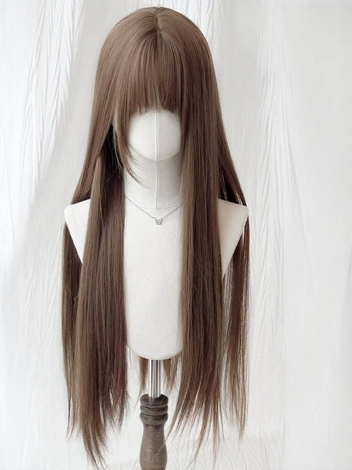 Linen Brown 75cm Straight Wig Full Bangs