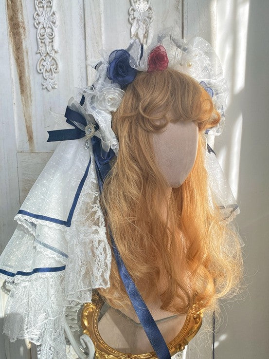 Veil with Dark Hairband and Floral Blue Red