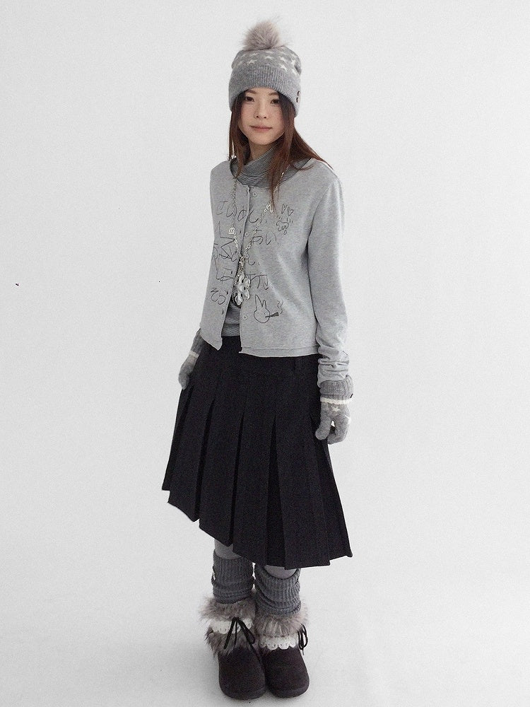 with Design Grey Skirt Pleat Zipper A-Line - Box Back Dark Hidden