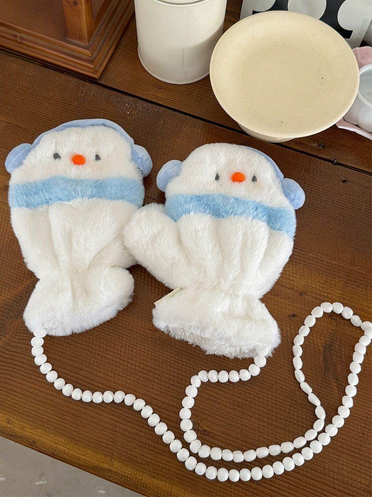 Weiße süße Schneemann-Plüschhandschuhe