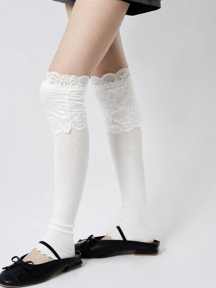 White Lace Cuffed Footed Leg Warmers