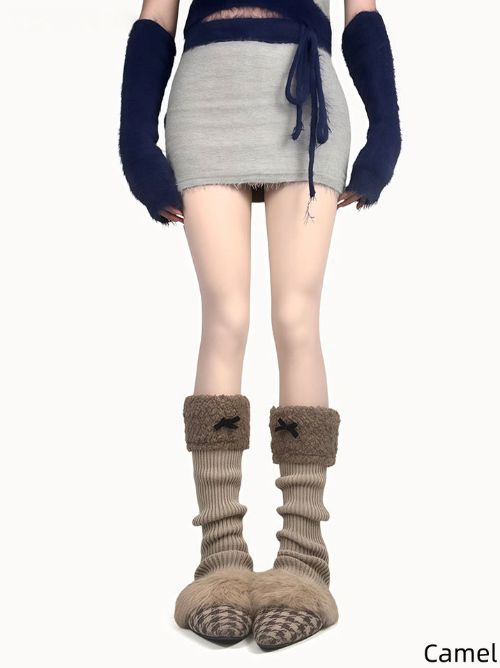 Footed Warmers Knitted Ruffled Leg with Colors 5 Fleece Bows