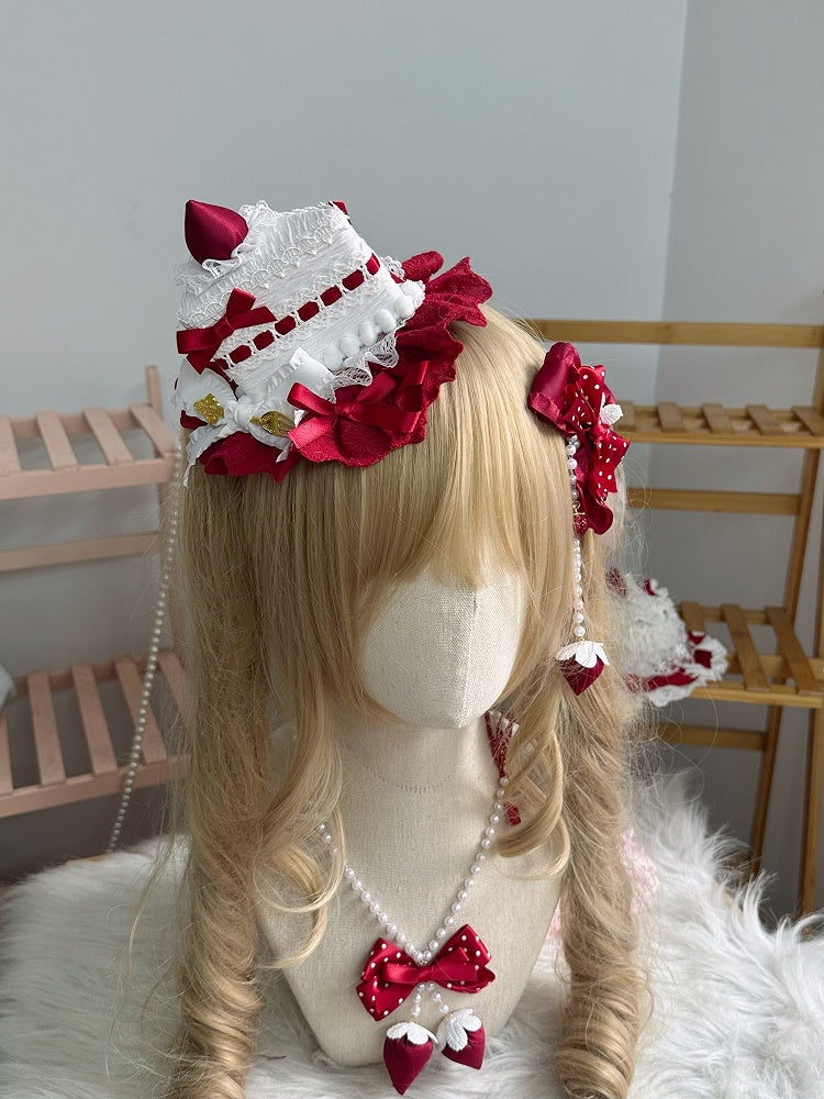 Miniature Chapeau Blanc Thème Gâteau Rouge