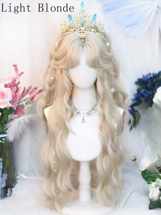 With Wavy Wig Curtain Bangs 70-75CM Blonde/Brown/Light Blonde