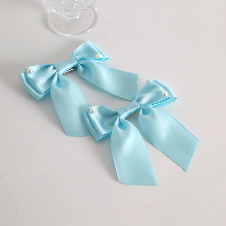 - Design Blue Lolita Bow Accent Lake Pearl Satin Light Hairclips