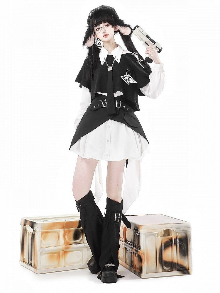 Monochrome Kawaii Multi-Piece Outfit: Top, Dress, Skirt & Warmers